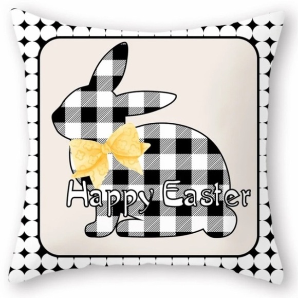 Easter Pillow Cover Buffalo Check Bunny Plaid Zipper Closure 17.7 Inch Square - Picture 1 of 13